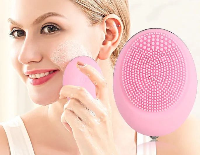 Electric face wash device in pink with ultrasonic vibration function
