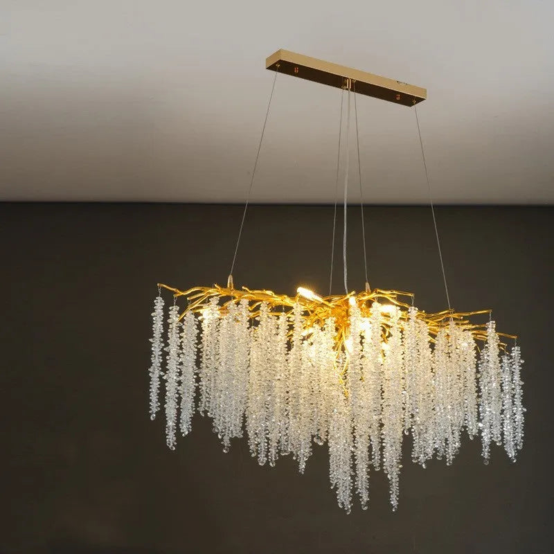 Light luxury crystal chandelier with aluminium alloy body and adjustable height for living room
