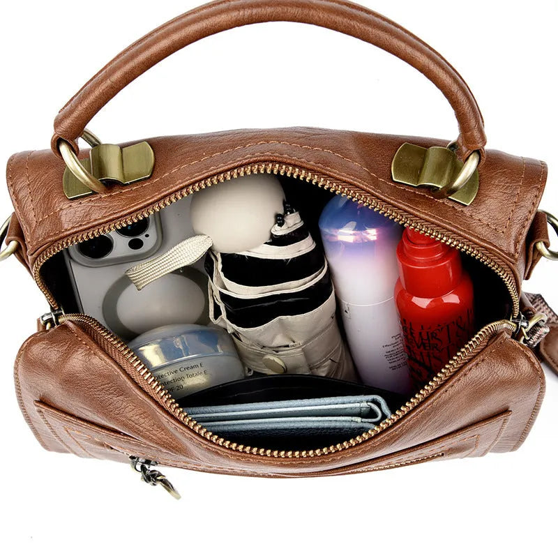 Women's soft PU crossbody bag in horizontal square shape with one-shoulder strap