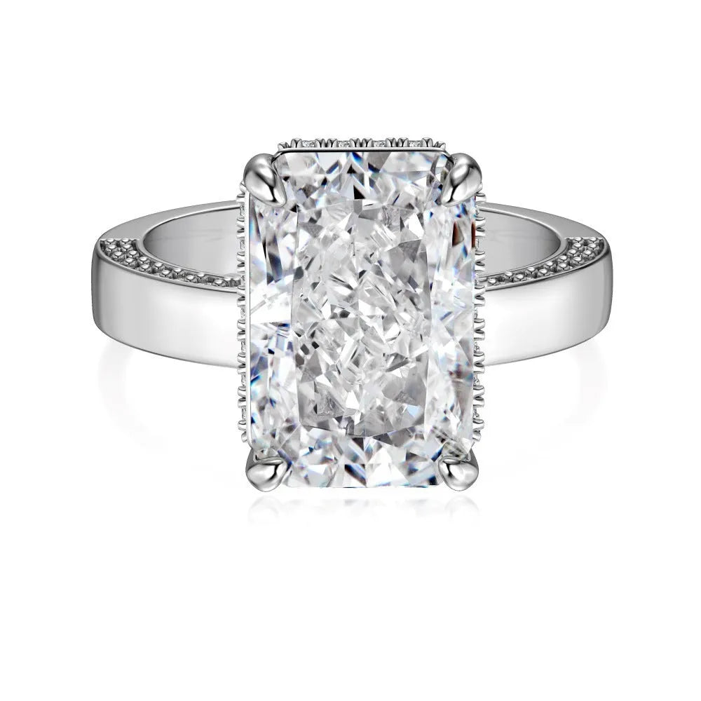 French S925 sterling silver ring for women – geometric quadrilateral shape, platinum white diamond finish, size No 7 on finger