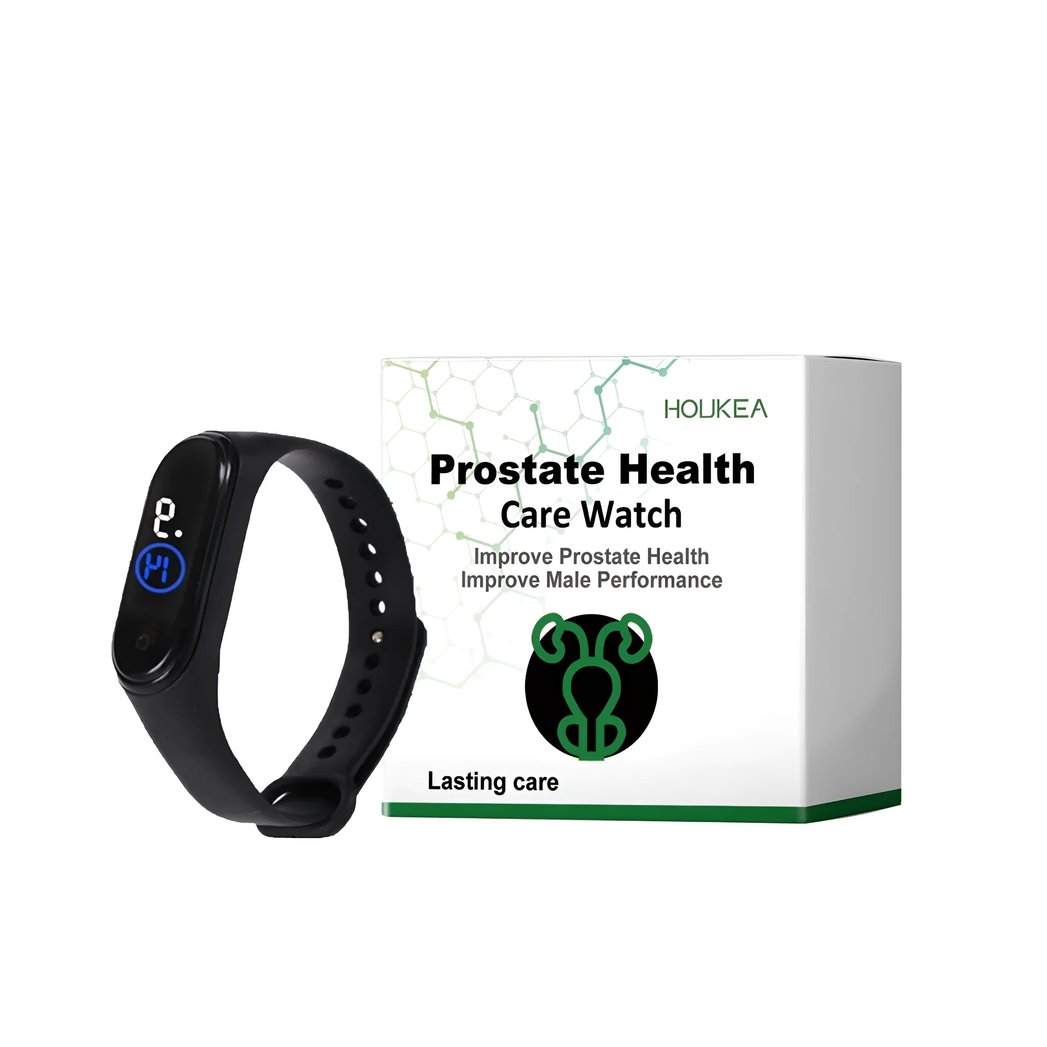 Prostate Health Care Watch in compact 7x2.2x7cm size with TPU and plastic construction on wrist