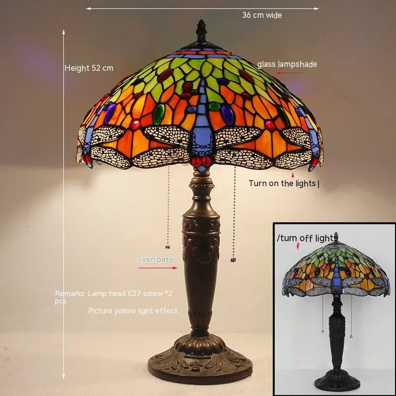 Tiffany dragonfly stone table lamp in European style with decorative blue and green motifs