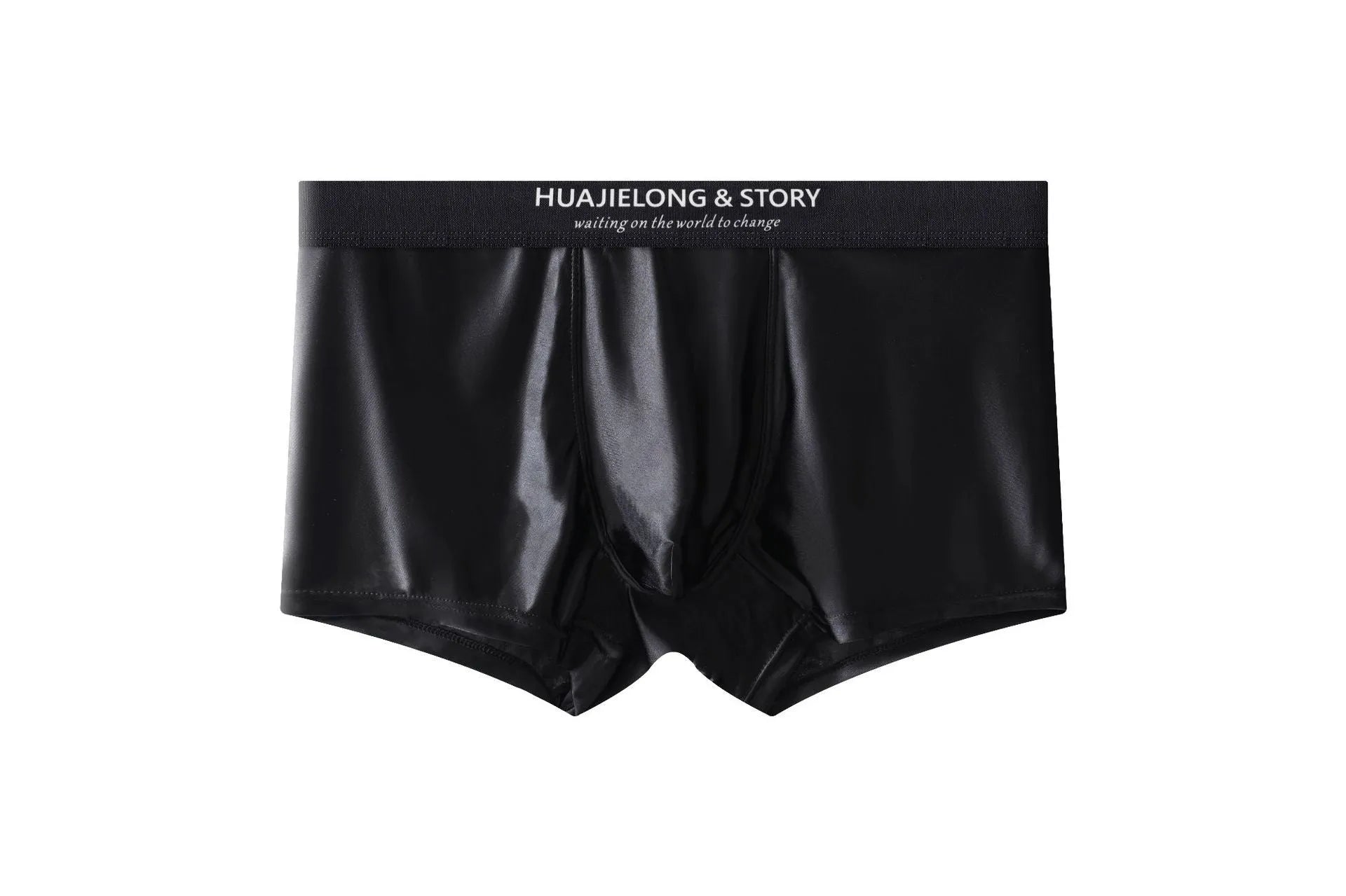 Men's ice silk satin underwear in mid waist traceless design, shown in coffee colour.
