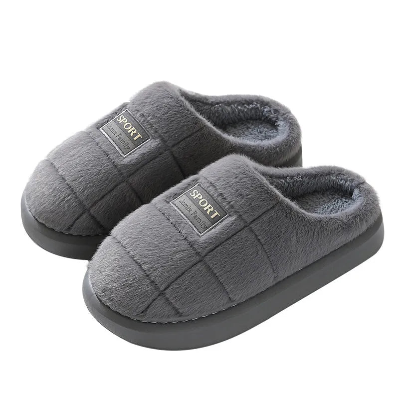 Men's plaid pattern winter slippers with toe holder design in brown, grey and coffee colours