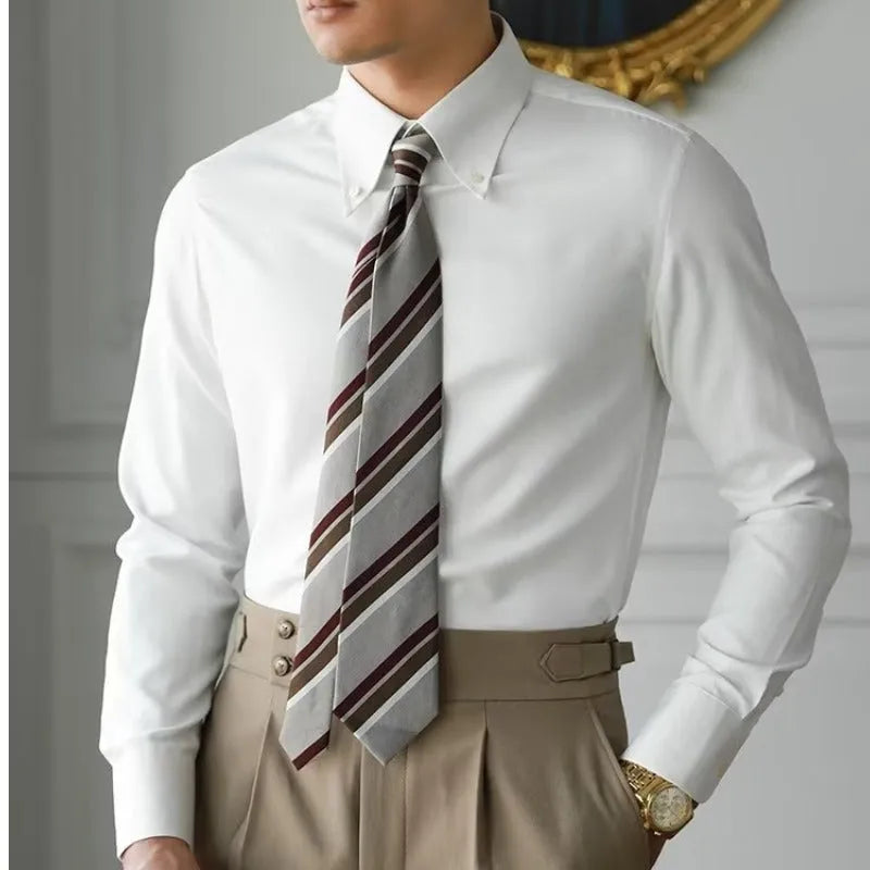 Men's pure color artistic lazy trendy shirt in cotton blend, brown, front view
