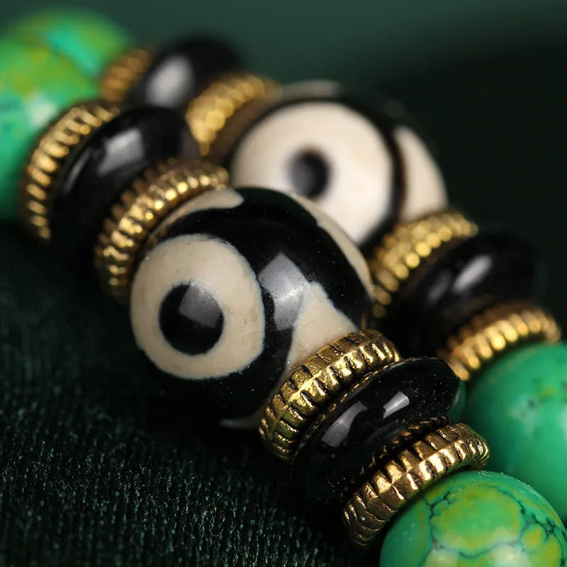 Natural turquoise gemstone bracelet with 108 round 8mm polished beads on a string.