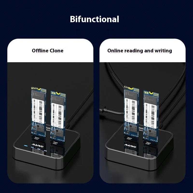 MAIWO K3016 M.2 solid state drive dock with data cables and power adapter for SATA and NVMe SSD copying