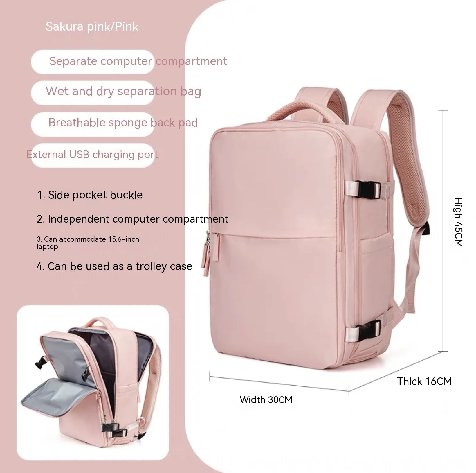 Large waterproof mummy-style backpack in nylon, shown in a selection of colours including black, mint green, and pink.