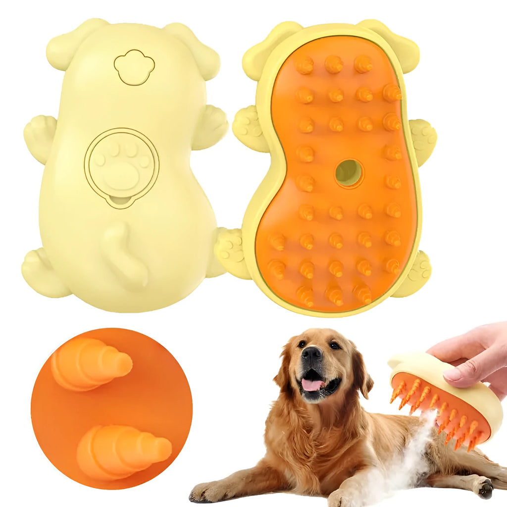 3-in-1 steam pet grooming brush with medium-sized handle for cats and dogs