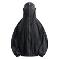 Black men's cotton hooded cardigan coat with retro abstract pattern and zip closure