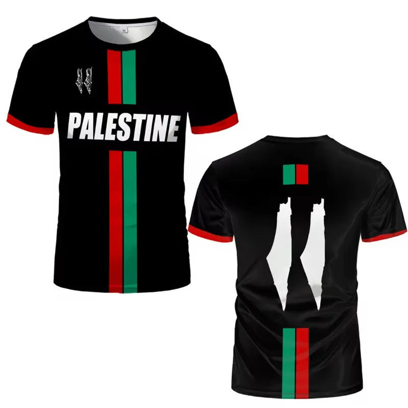 Black 3D printed football T-shirt with stereoscopic pattern and short sleeves