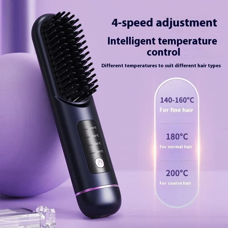 Household portable charging negative ion straight hair comb in white, dark blue, or grey colours