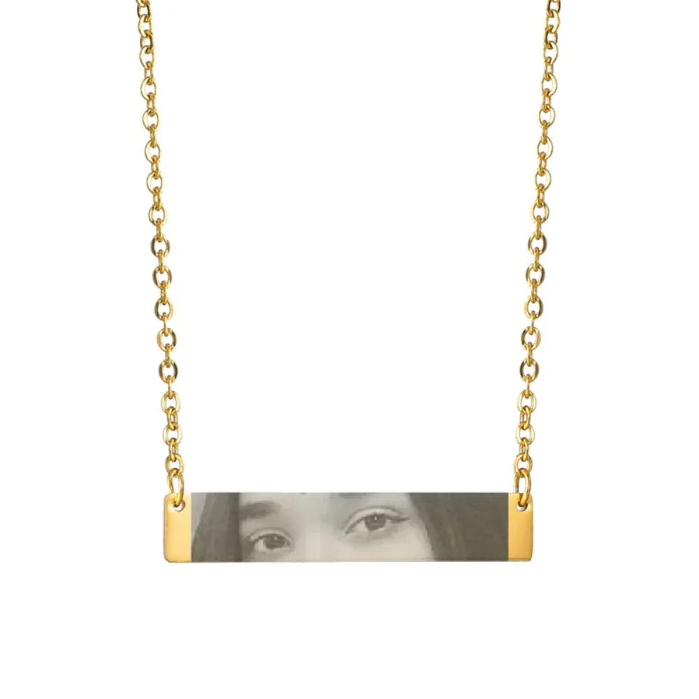 Custom stainless steel necklace with engraved eye photo on titanium steel geometric pendant, colour HZ001