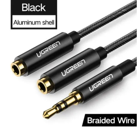 3.5mm gold-plated audio cable with 20cm length and TPE outer quilting in black, grey, or white colours
