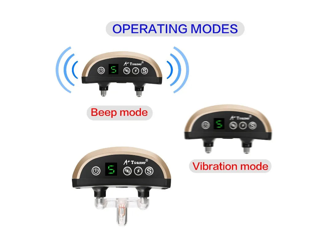 Digital anti-barking training collar with display screen on adjustable black strap for dogs