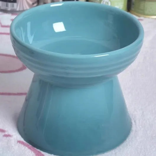 Black ceramic pet bowl with high foot and neck protector for dogs and cats