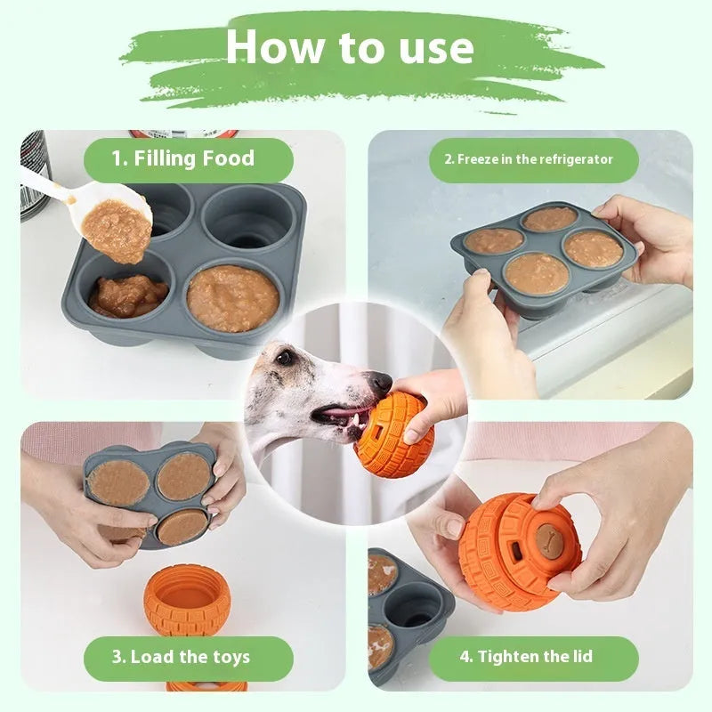 Natural rubber treat dispensing ball toy for dogs in green colour, 14 x 10 x 10 cm