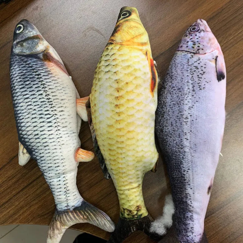 Multicolor USB rechargeable electric jumping fish cat toy measuring 30cm long