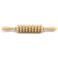 Wooden massage roller 38cm placed on surface, used for back and leg muscle trigger point recovery