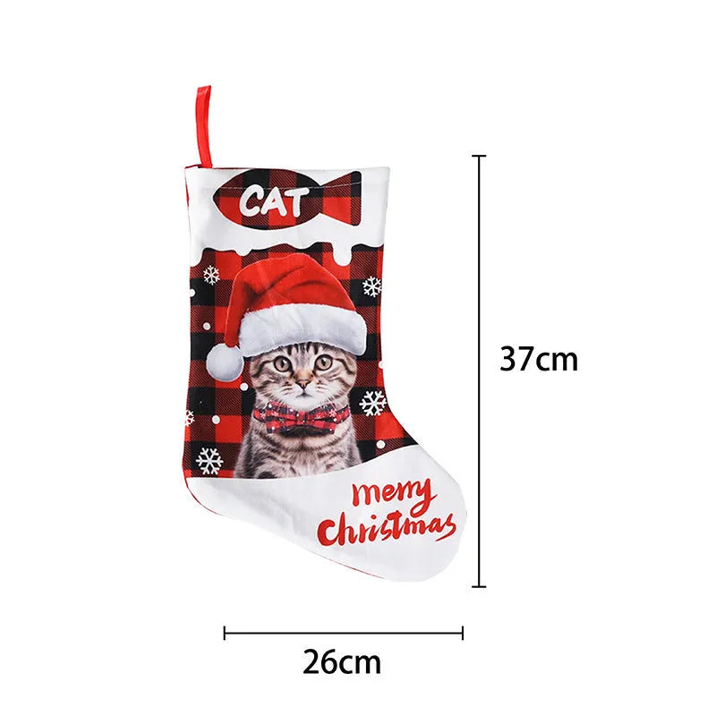 Printed cloth Christmas banner with plaid puppy and cat patterns measuring 26x36cm