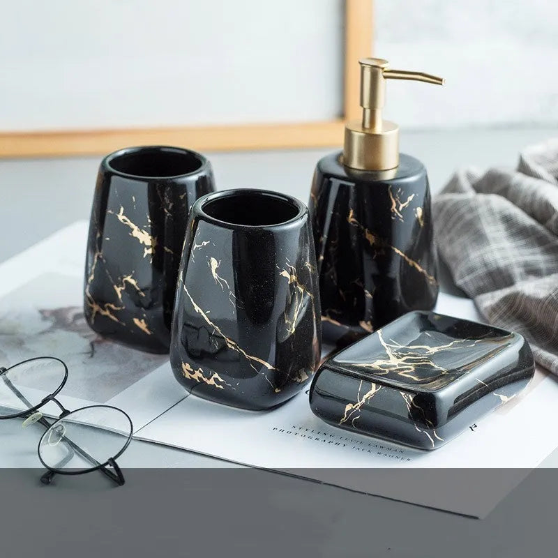Ceramic bathroom wash set in black, blue, or white colours, showing smooth porcelain finish.