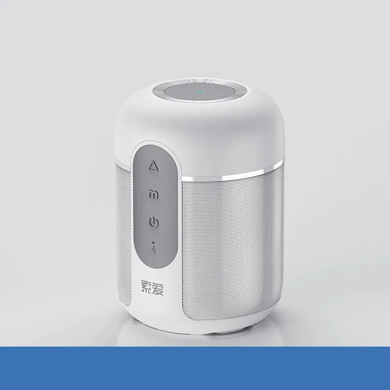 Black portable Bluetooth speaker showing compact 72mm by 99mm dimensions with connectivity ports