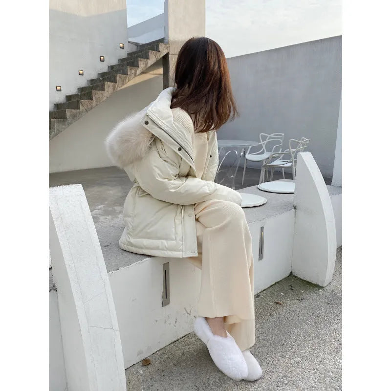 Women's cream white knitted wide-leg trousers with high waist and straight-leg drooping mopping casual style