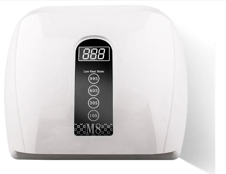 96W white LED nail dryer with 48 bulbs, infrared sensor, and removable tray, placed on a flat surface