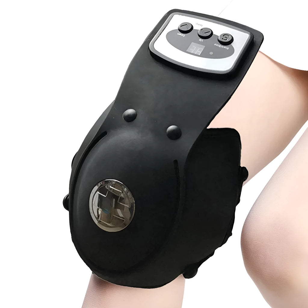 Portable infrared knee and shoulder massager unit with adjustable temperature control and pads.