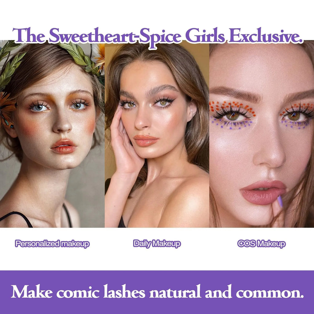 Pack of anime-style false eyelashes showing three wispy, natural slim length designs for cosplay and Korean makeup.