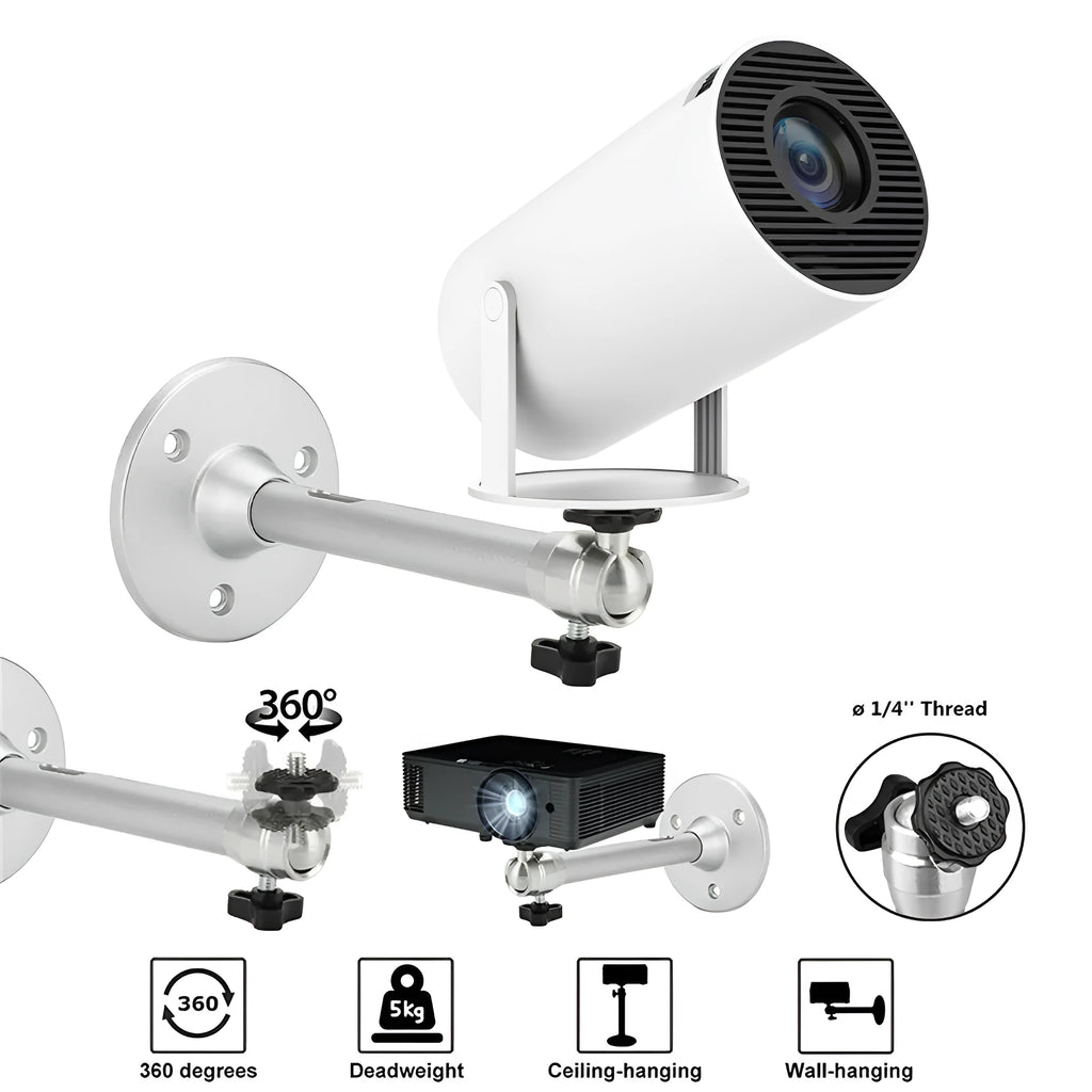 White aluminium wall-mounted projector bracket with 180mm specification and 6mm thread