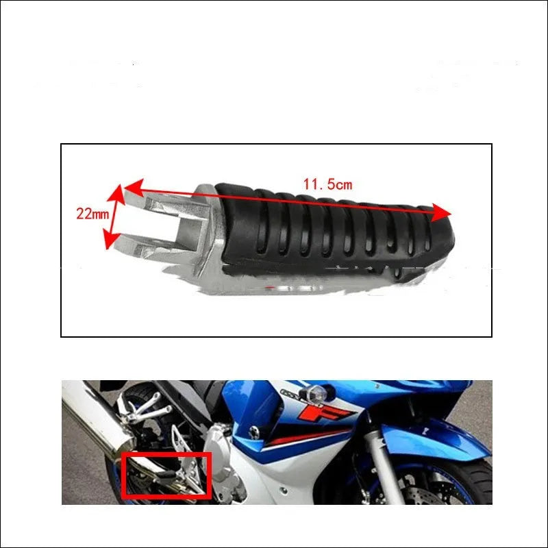 Black aluminium alloy motorcycle footpegs set for Suzuki models on a white background.