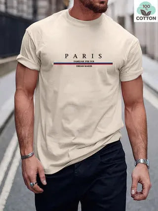 Men's heavyweight pure cotton short-sleeve T-shirt with a letter print in a loose, casual fit.