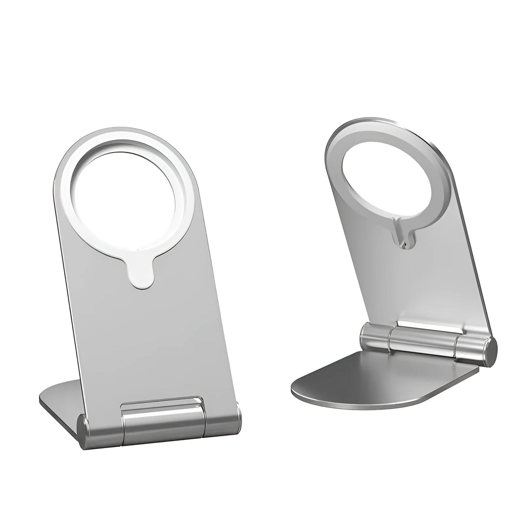 Silver vertical adjustable magnetic phone bracket for iPhone 12 measuring 105x110mm