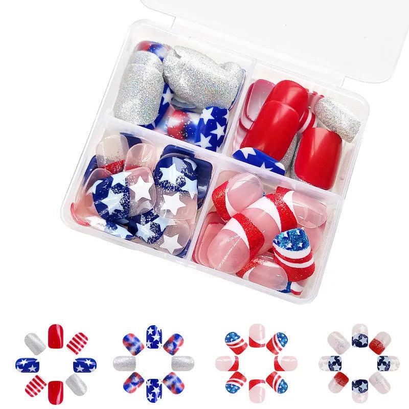 XINGX pattern nail art set with American five-pointed star Independence Day design in European Square style