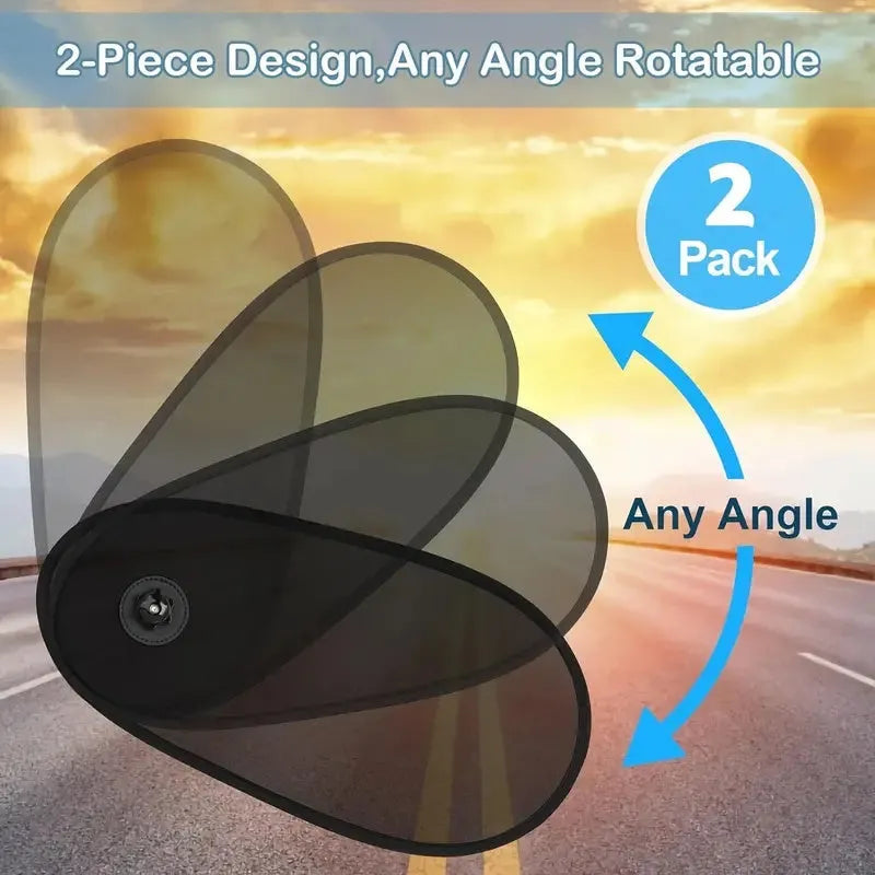 Black breathable car window shade with suction cups attached to vehicle side window