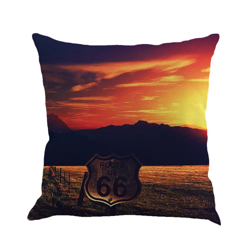 European style linen cushion cover with landscape pattern in one of six colour options