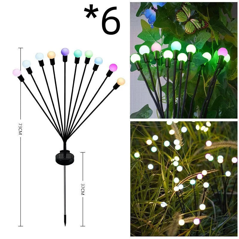 Solar-powered LED garden ground light with multiple light heads and a stainless steel spike for installation.