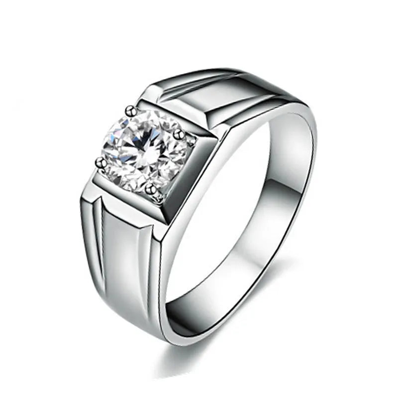 Gold-coloured men's ring with a large square diamond design and adjustable opening on a copper band.