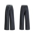 Straight-leg high-waist trousers with button-fly front opening in black or grey