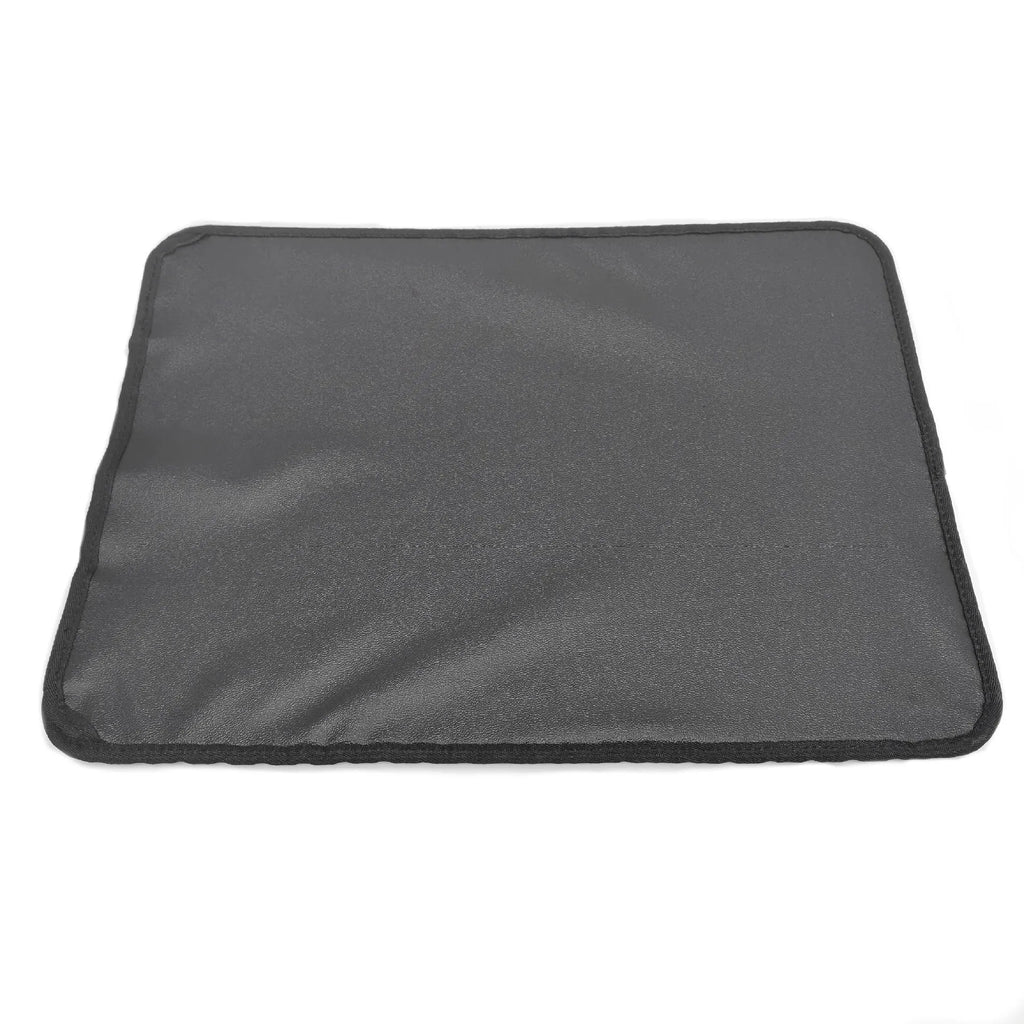 Double-layer EVA cat litter mat in black with honeycomb texture, 1.5cm thick, placed under a litter tray