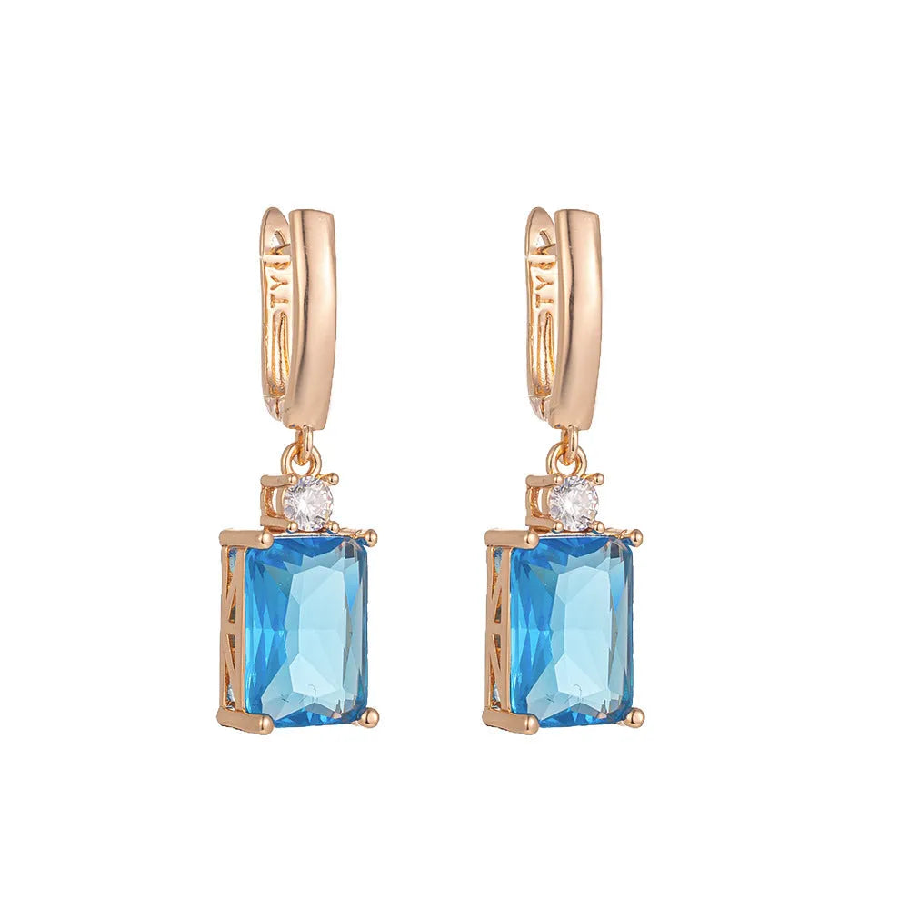 Square geometric drop earrings with gold or silver electroplated finish