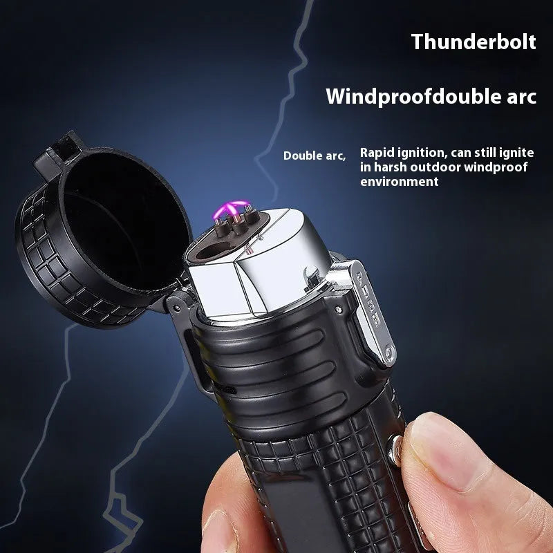Multi-functional waterproof metal flashlight lighter TH727 in camouflage, red, black, blue, and yellow colours