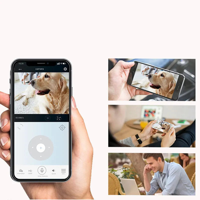 Tuya wireless indoor security camera with PTZ and night vision, 75x78x110mm
