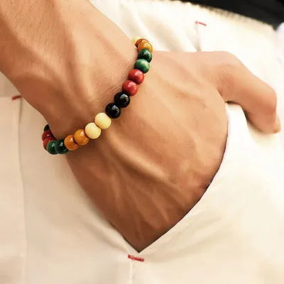 Natural stone beaded healing bracelet with lava stone charms for essential oils