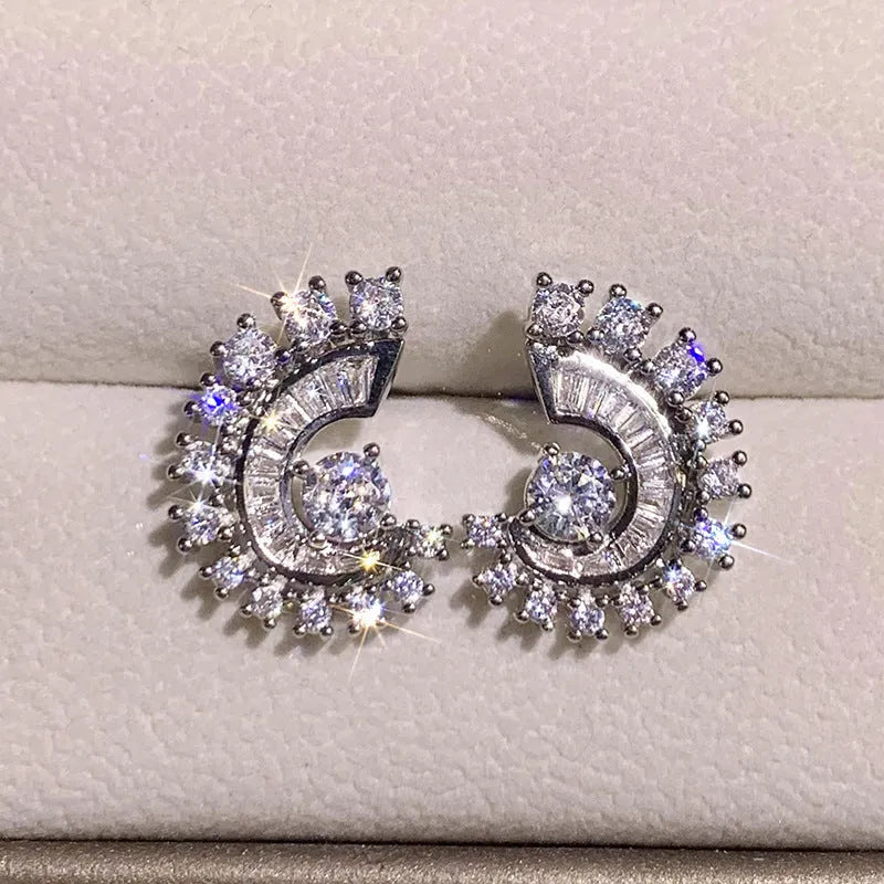 Pair of white gold electroplated copper geometric ring earrings for daily wear