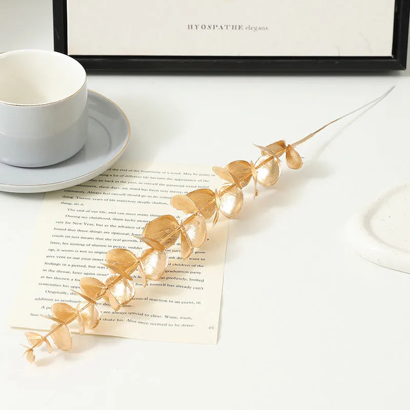 Gold plastic Persian eucalyptus and ginkgo leaf artificial flower arrangement for wedding decor
