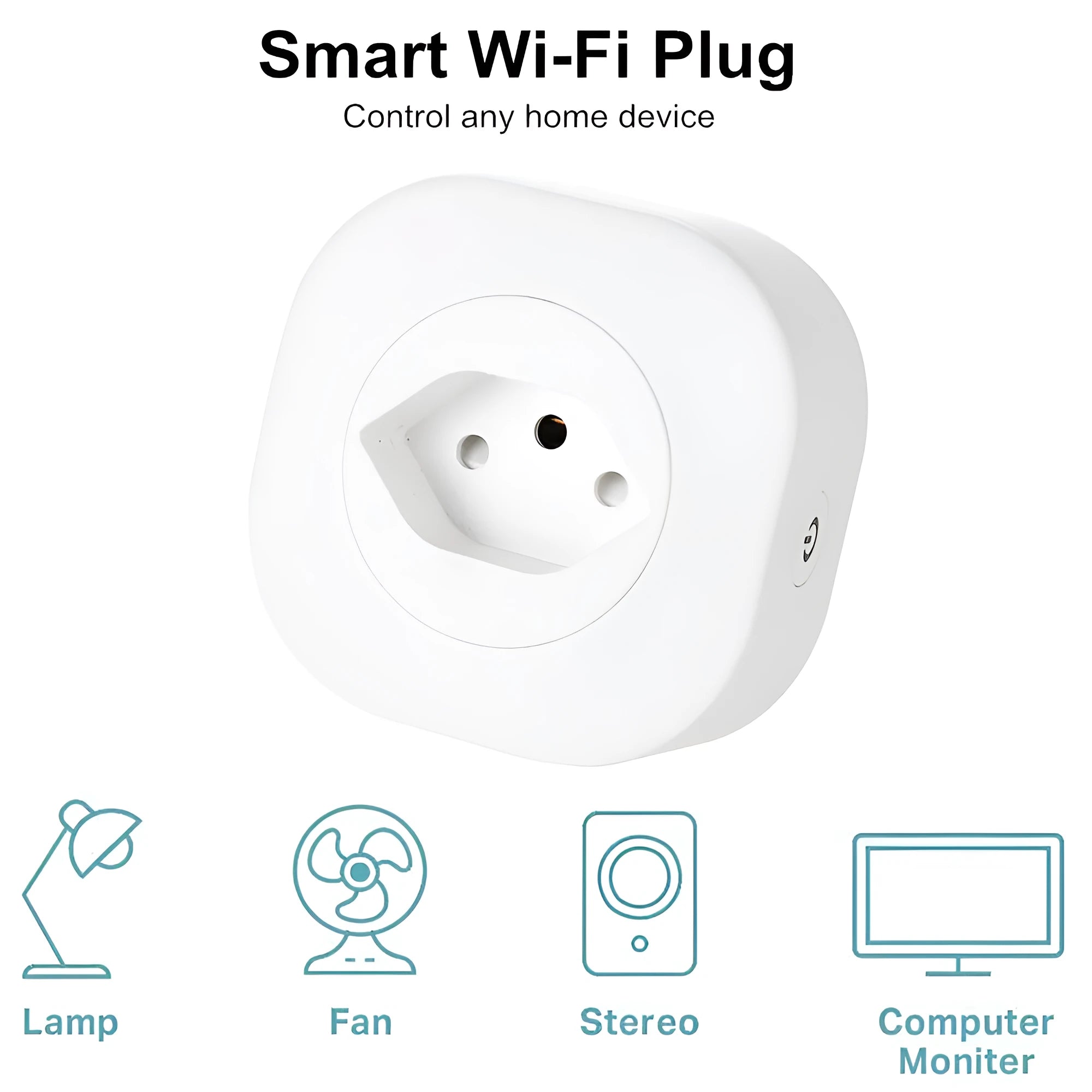 White WIFI smart socket plug with voice control for EU, US, and Swiss 16A sockets.