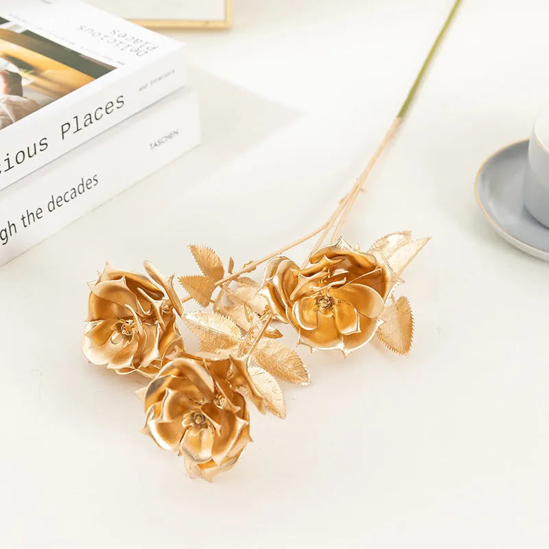 Gold plastic Persian eucalyptus and ginkgo leaf artificial flower arrangement for wedding decor