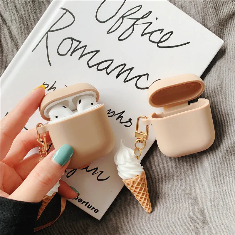 Cylinder ice cream design silicone protective case for Apple AirPods 2 wireless headphones in various colours.